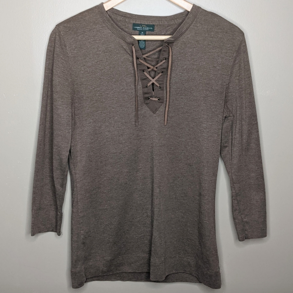 Lauren Ralph Lauren Lace Up 3/4 Sleeve Shirt